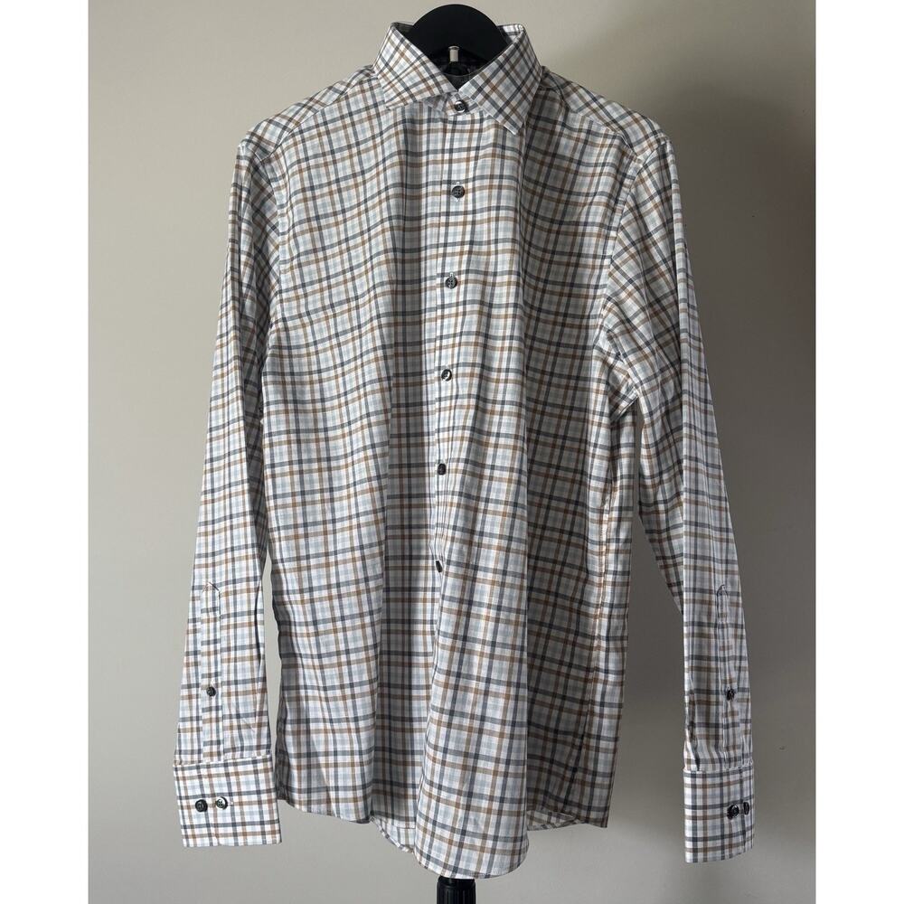 Stantt Bloomfield Mens Dress Shirt Plaid Gingham 100% Cotton Button Up Tailored